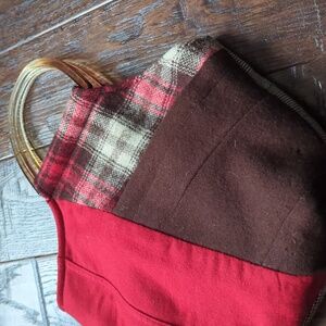BAAAZUZU Artist Made I Upcycled Red & Brown Plaid Tote Purse with Lucite Handles